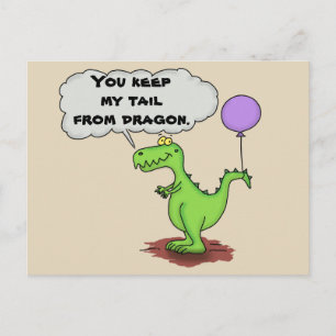 Cute, funny green dragon humor cartoon postcard