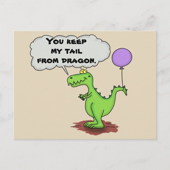 Cute, funny green dragon humor cartoon postcard (Front)