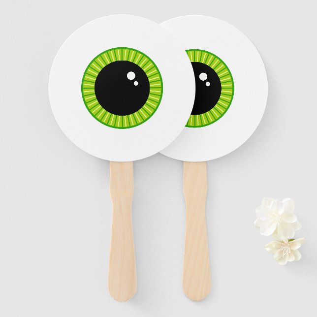 Cute Funny Green Eyeball Hand Fan (Front and Back)