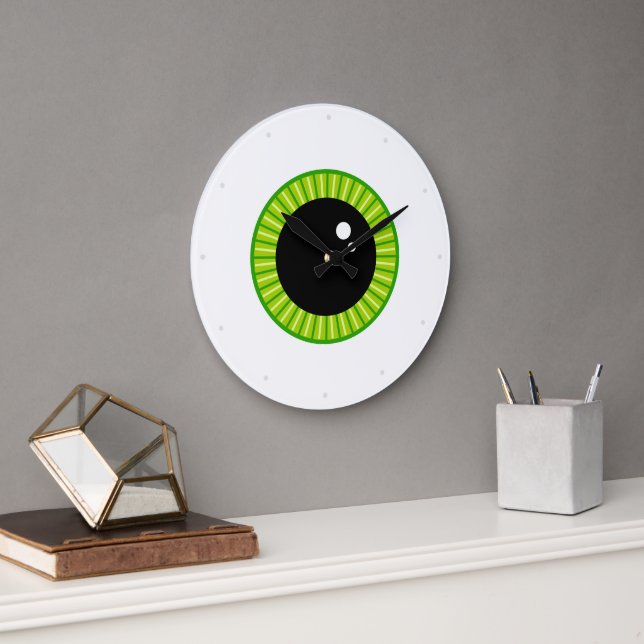 Cute Funny Green Eyeball Large Clock (Office)