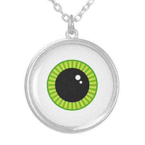 Cute Funny Green Eyeball Silver Plated Necklace