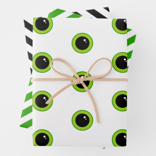 Cute Funny Green Eyes and Stripes Wrapping Paper Sheets