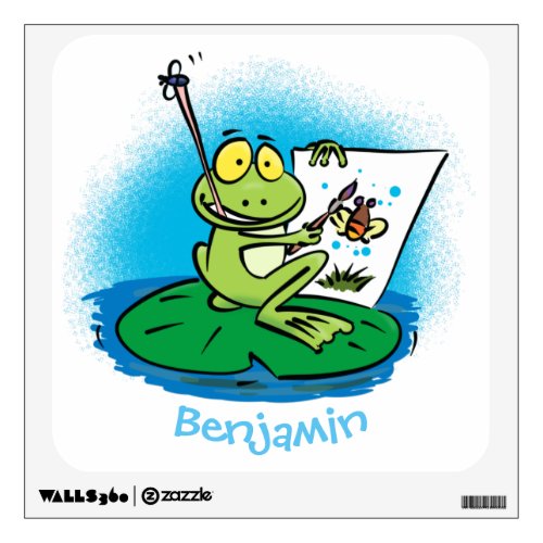 Cute funny green frog artist cartoon illustration wall decal