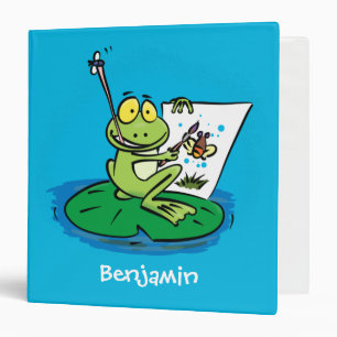 Cute funny green frog cartoon illustration 3 ring binder