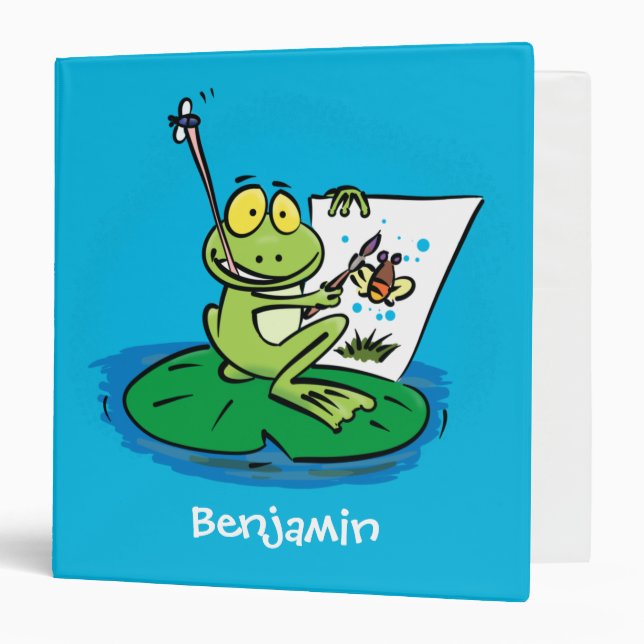Cute funny green frog cartoon illustration  3 ring binder (Front/Inside)
