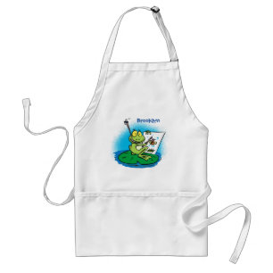 Cute funny green frog cartoon illustration adult a apron