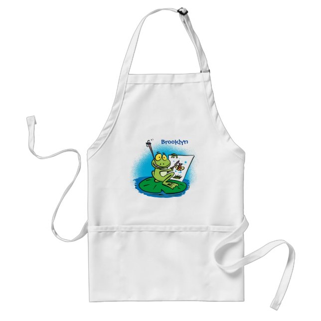 Cute funny green frog cartoon illustration adult a apron (Front)