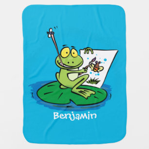 Cute funny green frog cartoon illustration baby blanket