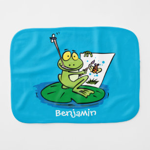 Cute funny green frog cartoon illustration  baby burp cloth