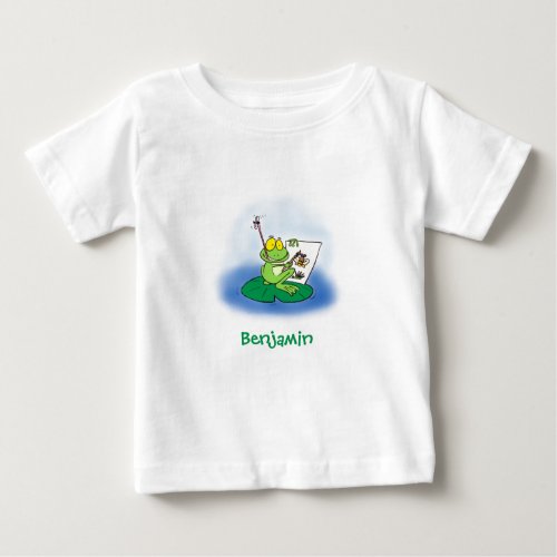 Cute funny green frog cartoon illustration baby T_Shirt