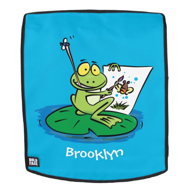Cute funny green frog cartoon illustration backpack (Removable Face)
