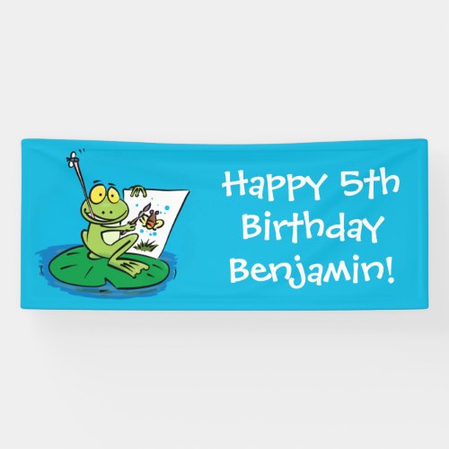 Cute funny green frog cartoon illustration  banner