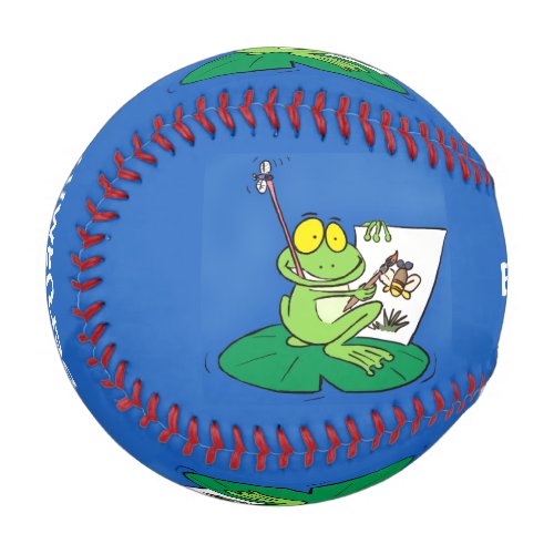 Cute funny green frog cartoon illustration baseball