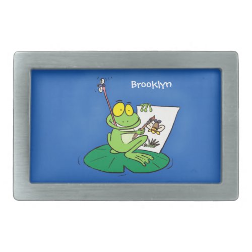 Cute funny green frog cartoon illustration belt buckle