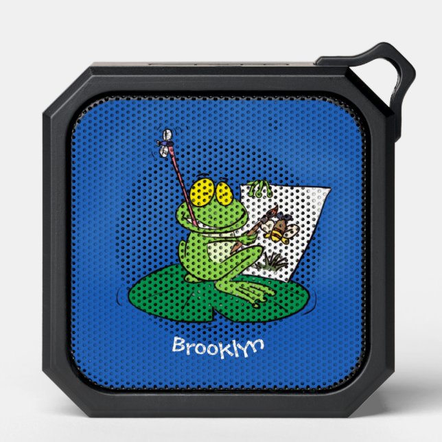 Cute funny green frog cartoon illustration bluetooth speaker (Front)