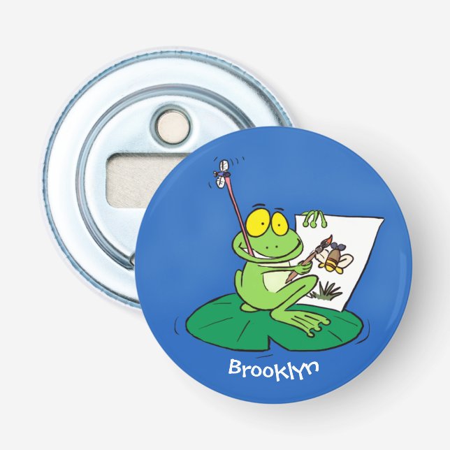 Cute funny green frog cartoon illustration bottle opener (Front)