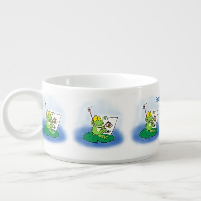 Cute funny green frog cartoon illustration bowl (Right)