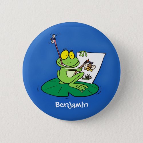 Cute funny green frog cartoon illustration button