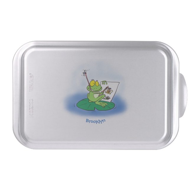 Cute funny green frog cartoon illustration cake pan (Front)