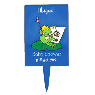 Cute funny green frog cartoon illustration cake topper