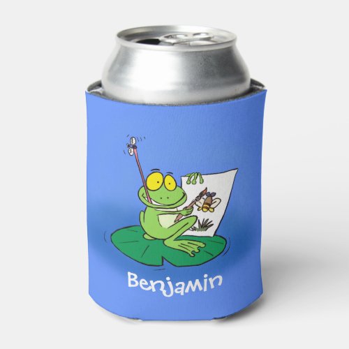Cute funny green frog cartoon illustration can cooler