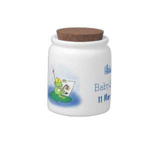 Cute funny green frog cartoon illustration candy jar