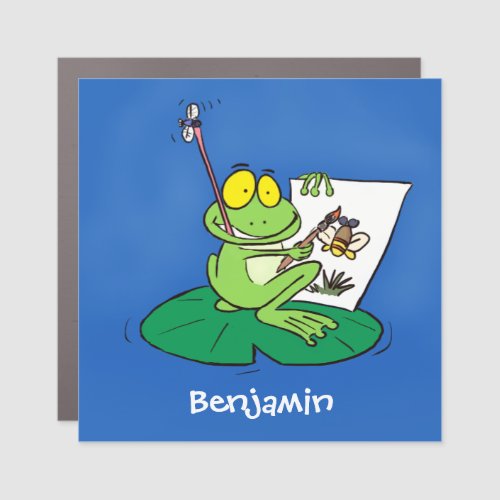 Cute funny green frog cartoon illustration car magnet