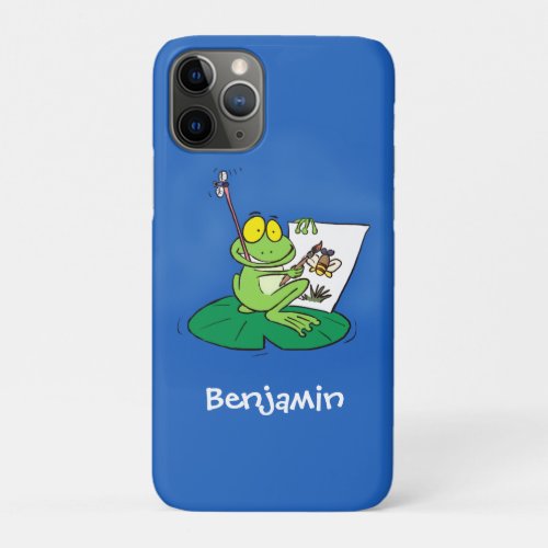 Cute funny green frog cartoon illustration iPhone 11 pro case