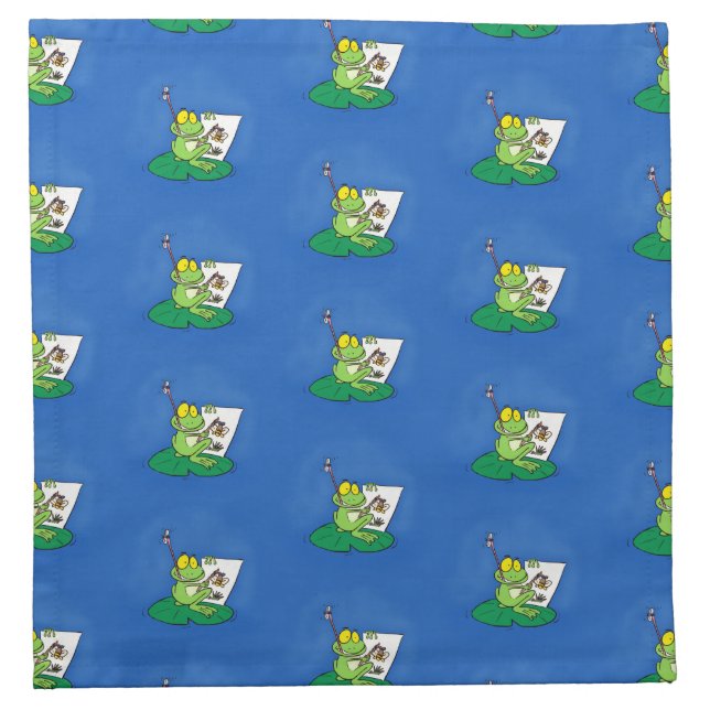 Cute funny green frog cartoon illustration cloth napkin (Front)