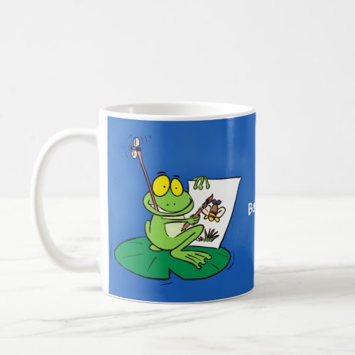 Cute funny green frog cartoon illustration coffee mug