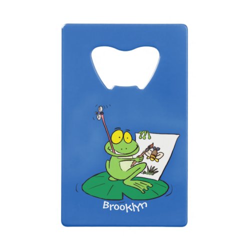 Cute funny green frog cartoon illustration credit card bottle opener
