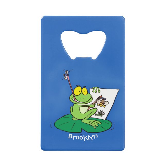 Cute funny green frog cartoon illustration credit card bottle opener (Front)