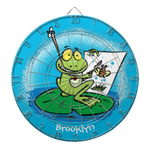 Cute funny green frog cartoon illustration dart board