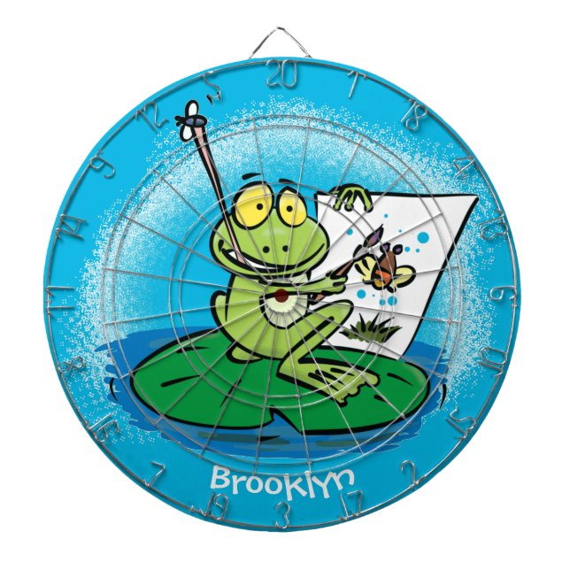 Cute funny green frog cartoon illustration dart board (Front)