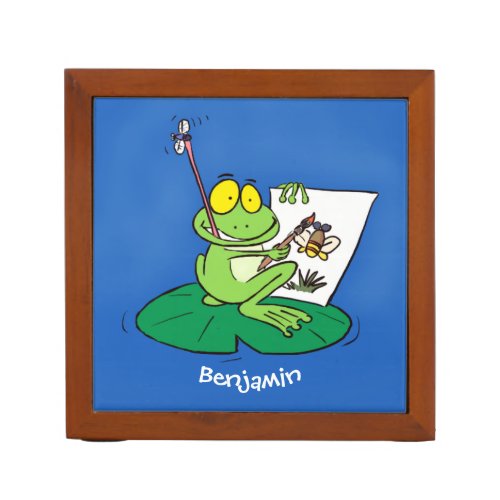 Cute funny green frog cartoon illustration desk organizer