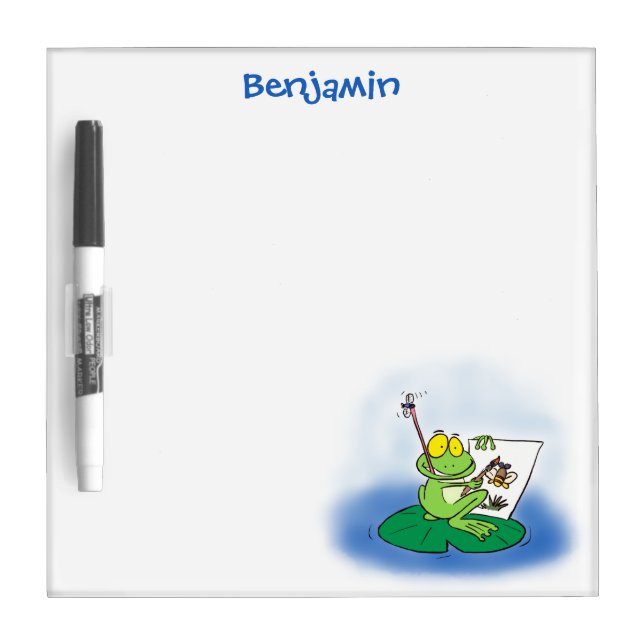 Cute funny green frog cartoon illustration dry erase board (Front)