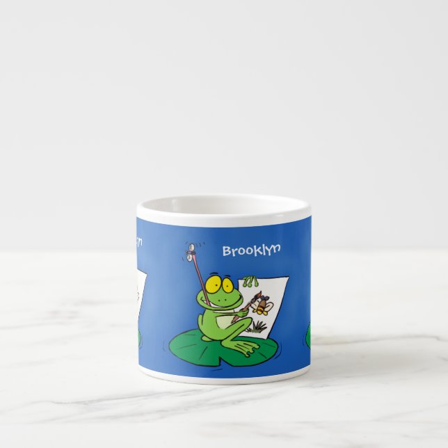 Cute funny green frog cartoon illustration espresso cup (Front)