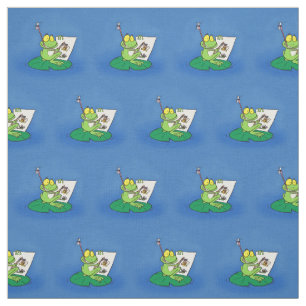 Cute funny green frog cartoon illustration fabric