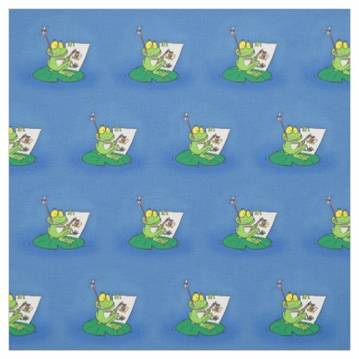Cute funny green frog cartoon illustration fabric