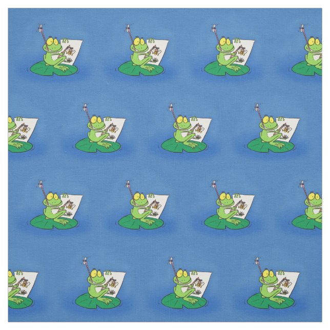 Cute funny green frog cartoon illustration fabric (Swatch)