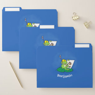 Cute funny green frog cartoon illustration file folder