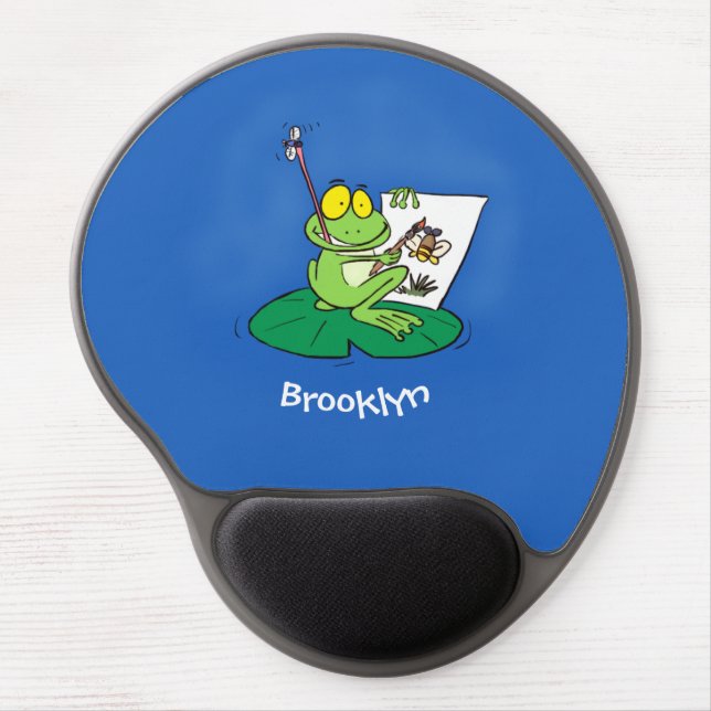 Cute funny green frog cartoon illustration  gel mouse pad (Front)