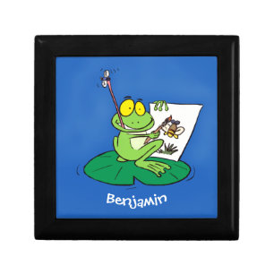 Cute funny green frog cartoon illustration gift box