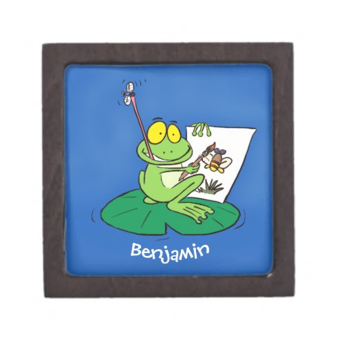 Cute funny green frog cartoon illustration gift box