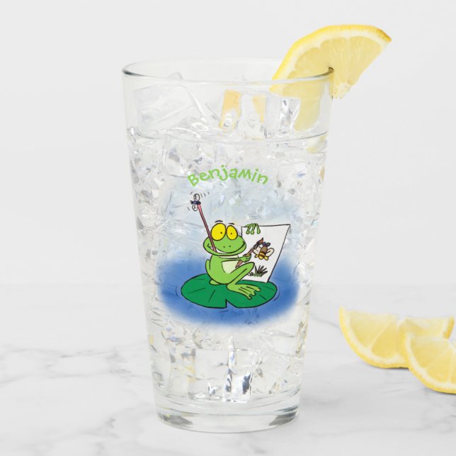 Cute funny green frog cartoon illustration glass (Back Ice)