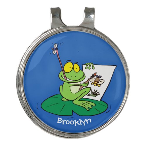 Cute funny green frog cartoon illustration golf hat clip