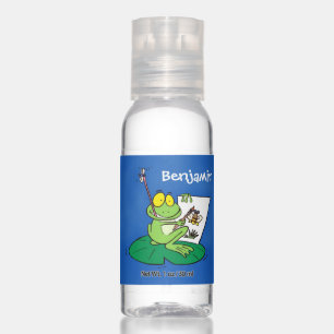 Cute funny green frog cartoon illustration hand sanitizer
