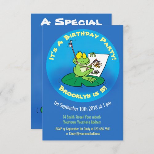 Cute funny green frog cartoon illustration  invita invitation