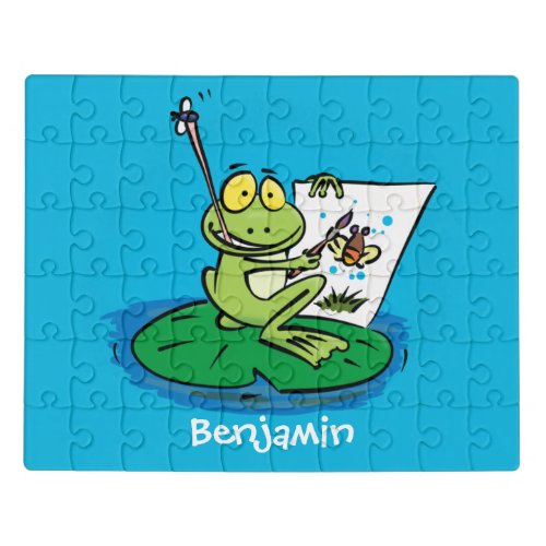 Cute funny green frog cartoon illustration jigsaw puzzle