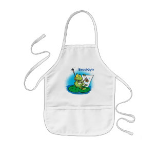 Cute funny green frog cartoon illustration kids' a apron